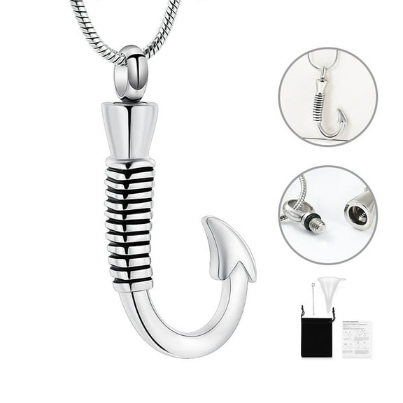 Fish Hook Cremation Urn Necklace for Ashes Fishing Memorial Ashes Keepsake Pendant Jewelry