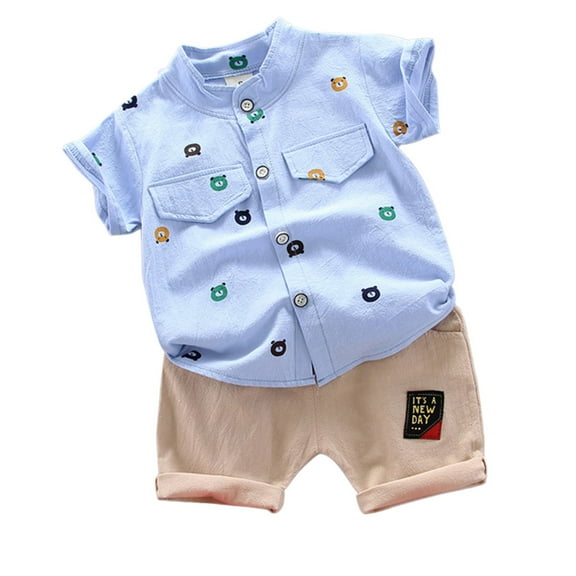 Utlike Boys Outfits Sets Baby Kids Short Sleeve Bear Print Gentleman Shirts Tops Shorts Pants Set Boys Matching Sets