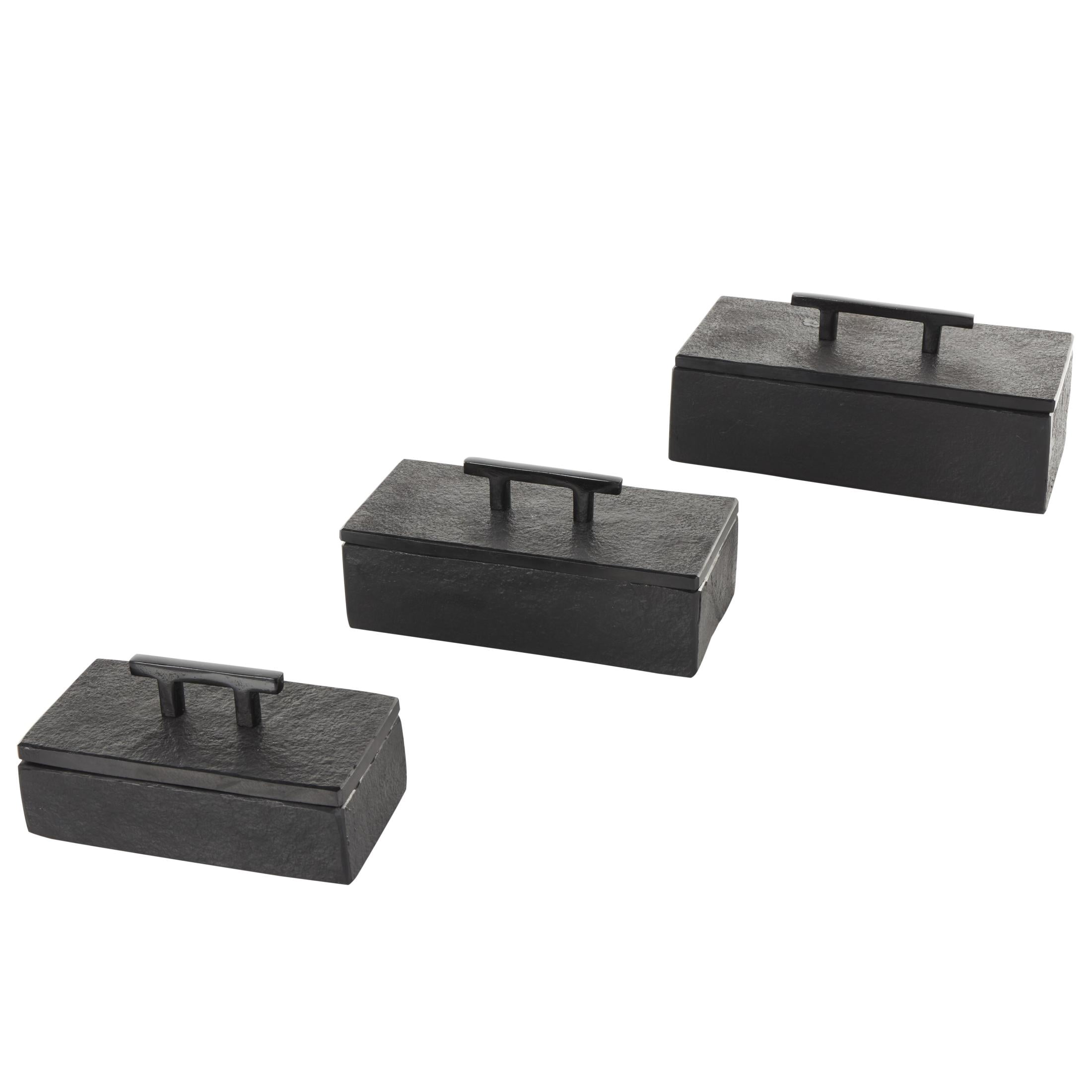 DecMode Black Marble Decorative Box with Black Handles, 3 Count