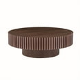thumbnail image 5 of 35.5" Round Coffee Table, Modern Drum Fluted Design with Solid Wood Veneer, Compact Living Room Side Table for Apartments, Walnut Finish, 5 of 8
