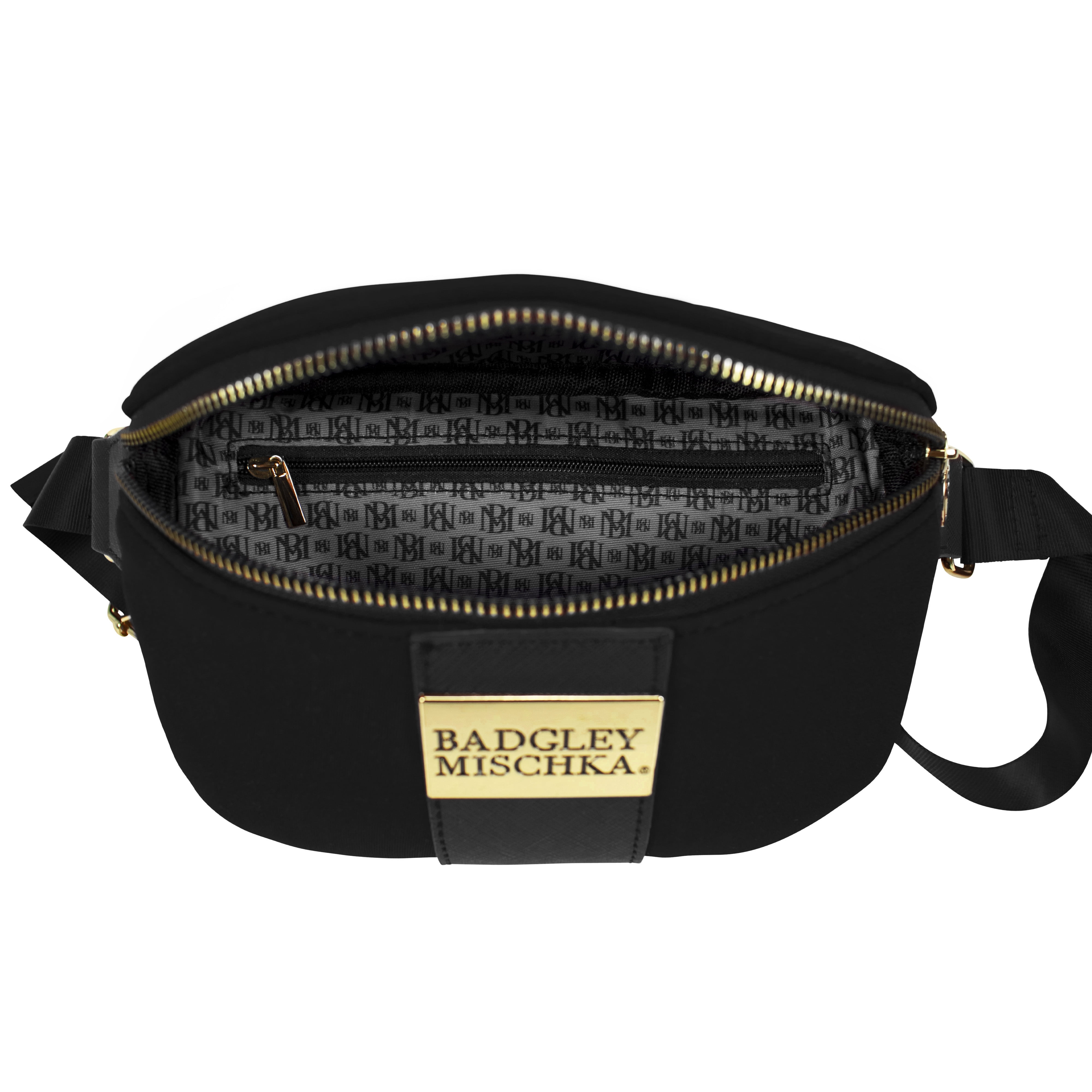 Badgley Mischka by Badgley Mischka Saffiano Leather Belt Bag, Women's Fanny Pack, Black