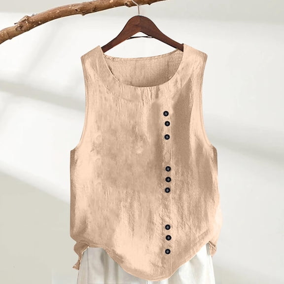 Beige Womens Blouses Women's Summer Solid Color Tops Fashionable Casual Loose Cotton Linen Women's T Shirt Vest Strap Ladies Tops and Blouses