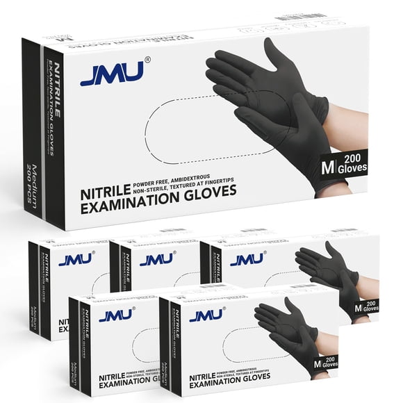 Guantes desechables de nitrilo JMU, negros, medianos, 3.5 mil, 1200 unidades