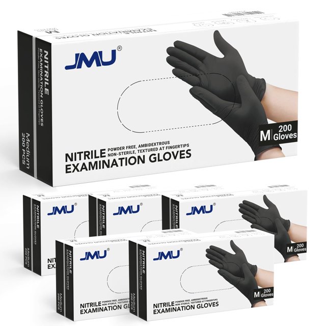 Guantes desechables de nitrilo JMU, negros, medianos, 3.5 mil, 1200 unidades