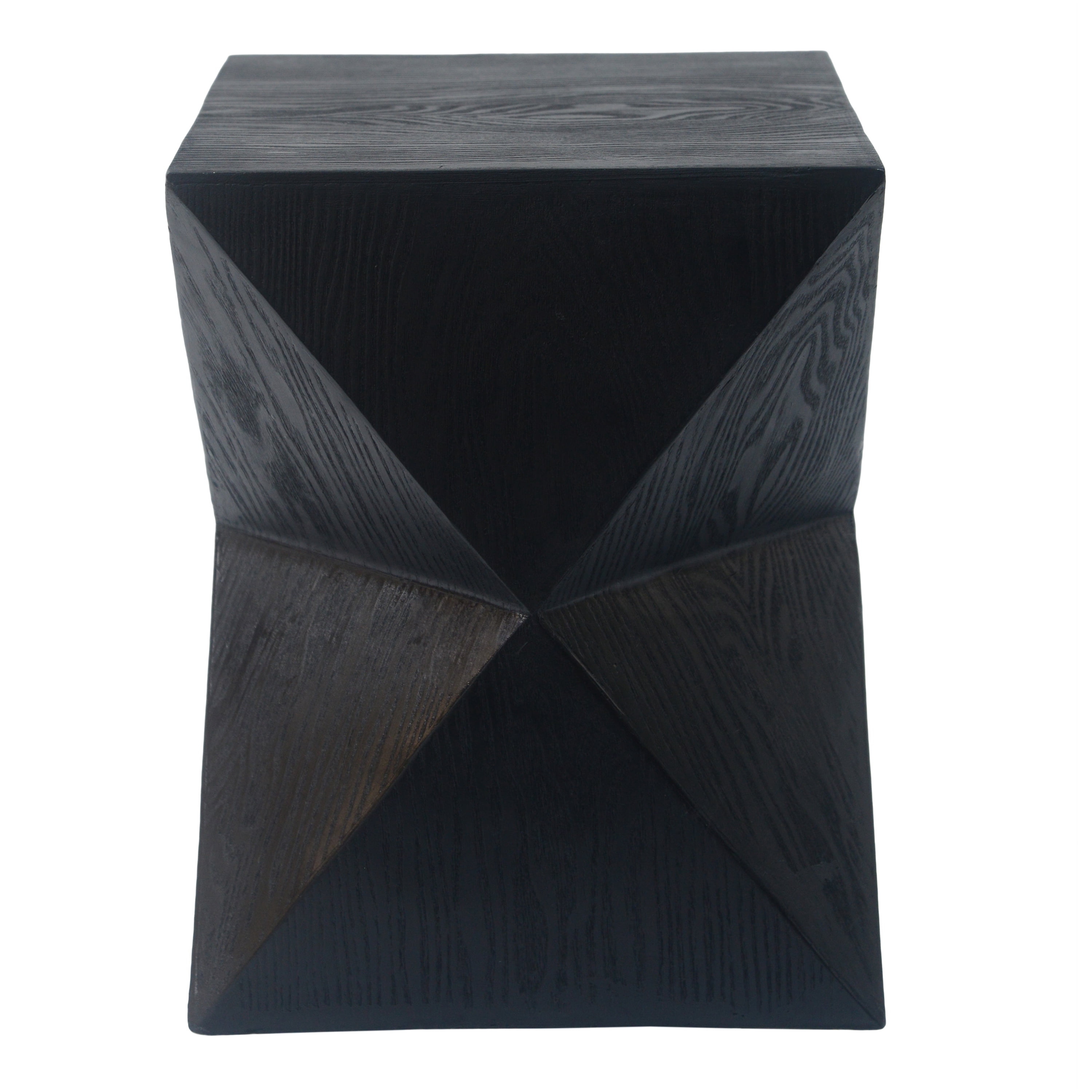 Prismatic Side Table, 14.25 Inch Black Concrete Table with Wood Grain Texture for Patio Garden, Black
