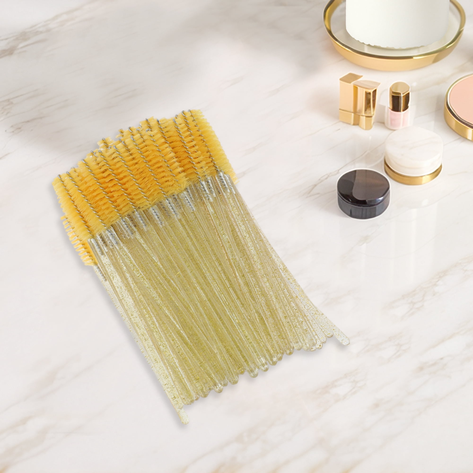 Unique Bargains 100 Pcs Portable Eyelash Brush with Protective Case for Vacation Yellow
