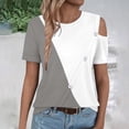thumbnail image 7 of Njoeus Womens Tops Y2K Tops Women's 2024 Summer Casual And Comfortable Patchwork Color Cold Shoulder Button Splicing Short-Sleeved Round Neck Top/Shirt Women Shirt Plus Size Shirt Summer Savings, 7 of 7