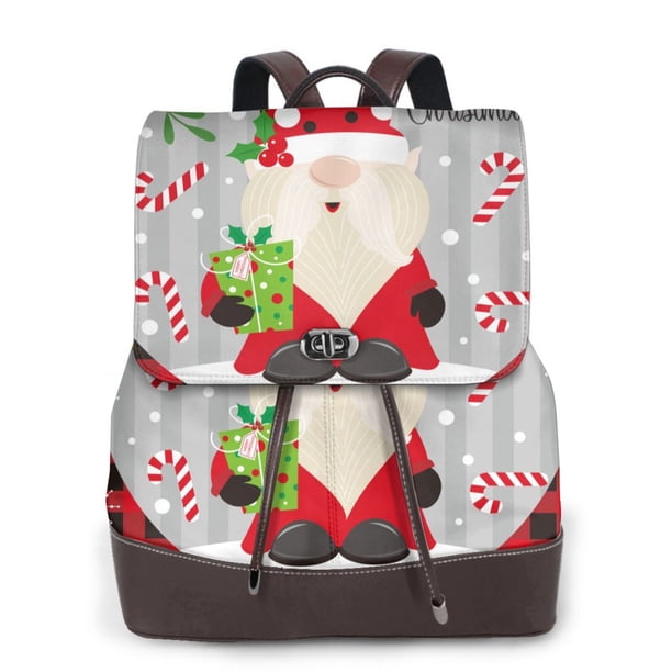 Easygdp Gnome And Buffalo Plaid Mochila de Cuero para Mujeres, Bolso de Hombro, Bolsos de Mano de Moda para Trabajo y Viajes