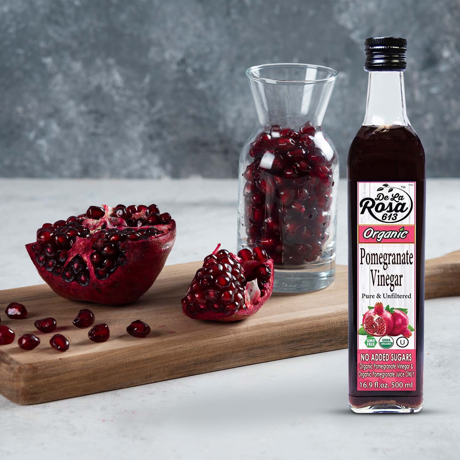 De La Rosa Organic Pomegranate Vinegar, Pure & Unfiltered, Vegan, 16.9 oz (pack of 2)