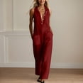 thumbnail image 5 of ClodeEU Women's Sleeveless Wide Leg Jumpsuit,Button Down Casual Linen Romper with Pockets Red,Women's Plus L, 5 of 8