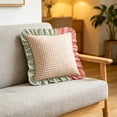 thumbnail image 5 of Linnome Plaid Ruffled Throw Pillow Three Color Patchwork Heart Decorative Cushion for Sofa Bedroom 17.72x17.72in, 5 of 5