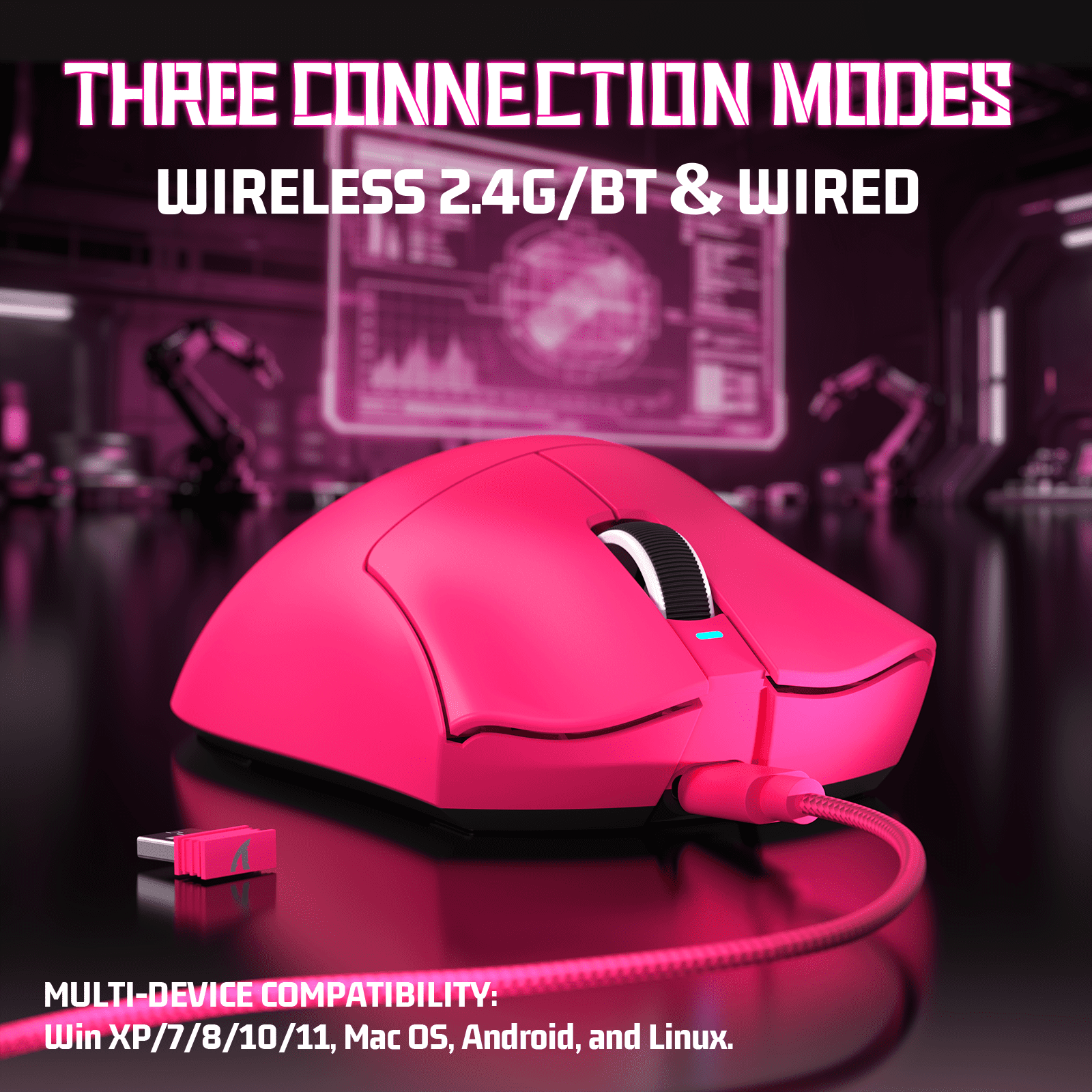 ATTACK SHARK V3 Wireless Gaming Mouse, Tri-Mode 2.4G/USB-C Wired/Bluetooth, PAW3311 Sensor, 25000 DPI, 62g Ultra-Lightweight Design, 500mAh Battery, Berry