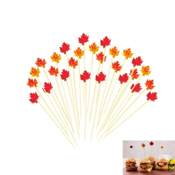 QZS Maple Leaf Fall Cocktail Picks,Durable Fun Cocktails Sticks,100Pack Decorative Fall Thanksgiving Party Sticks for Drinks,Fruit,4.7 IN
