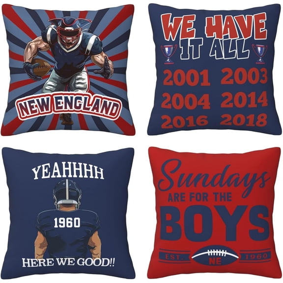 Football Throw Pillow Covers American Sport Team Decor Cushion Case Decoration Set of 4 Pillowcases Football Style Pillows Gifts for Football Lovers Fan for Sofa Bed Couch Car 16"X16"