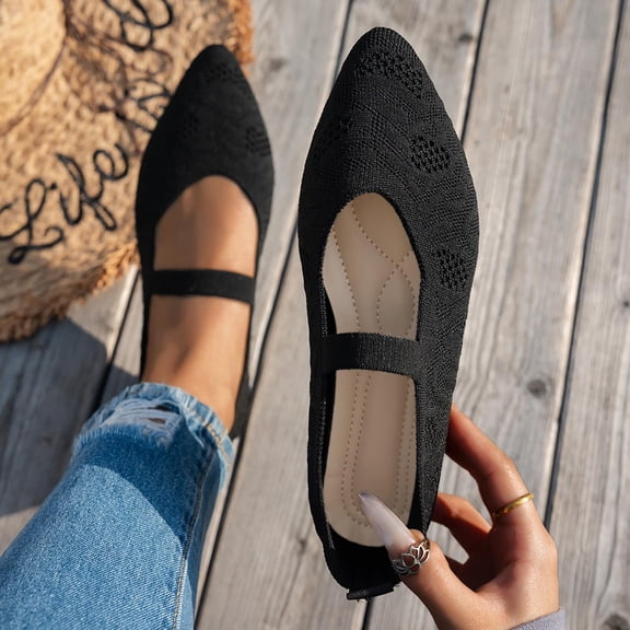 DIVVce Mary Jane Shoes Women Knit Pointed Toe Comfortable Slip On Casual Breathable Lightweight Daily Footwear