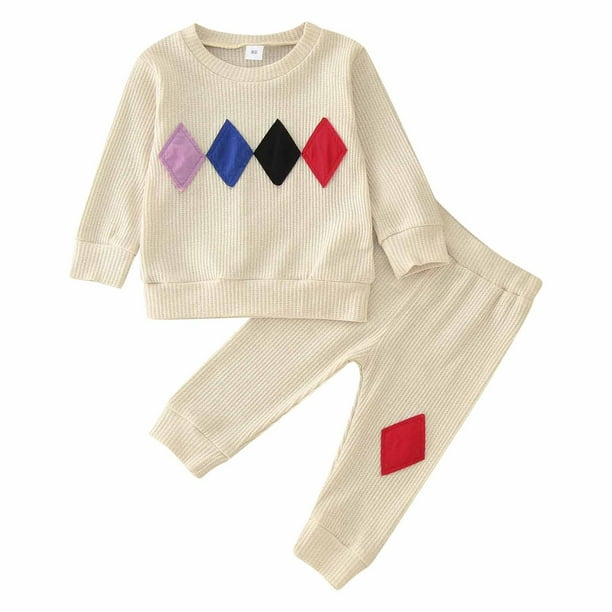 Gibobby Conjunto de ropa para bebé y niño Camiseta de manga larga para niños pequeños y niñas, camisetas, pantalones, trajes para niños(Blanco,18-24 Meses)
