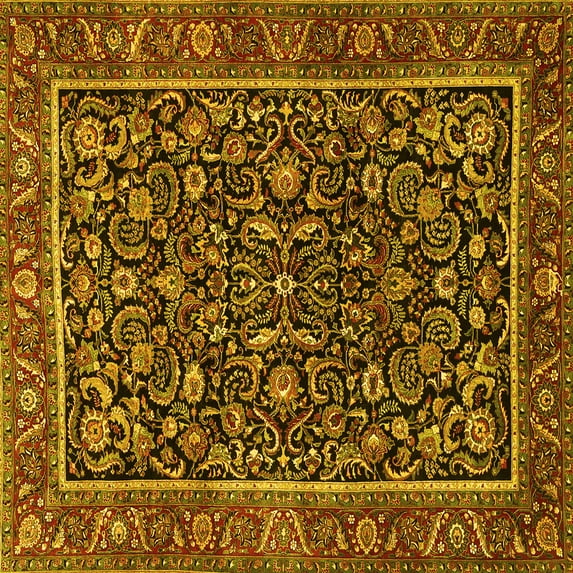 Ahgly Company Machine Washable Indoor Square Persian Yellow Traditional Area Rugs, 7' Square