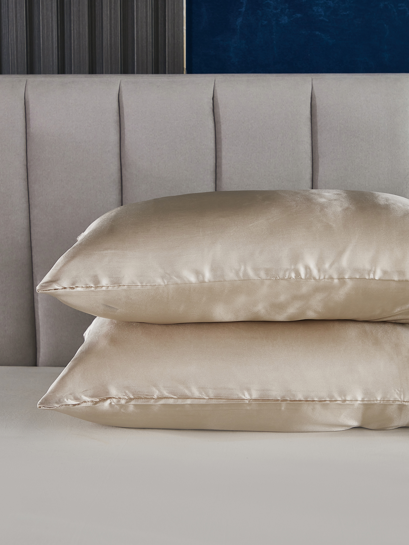 Move Over Khaki Satin Pillowcases King, Silk like Satin Pillow Cover Set of 2, Silky Microfiber Solid Pattern, 2 Pack