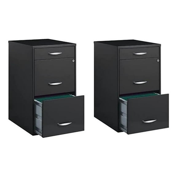 Home Square 3 Drawer File Cabinet in Charcoal in Set of 2
