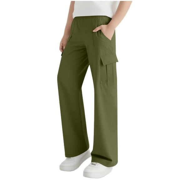 snilers Pants for Girls Boys Casual Loose Lightweight Cargo Pants Early Fall Fashion Solid Elastic Waist Uniform Trousers with Pockets for Kids 5-15 Years