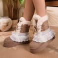 thumbnail image 5 of Gamivast Boots for Women Lace Ruffle Pearl Faux Suede Ankle Boots Round Toe Faux Plush Fleece Lined Chunky Snow Boots for Outdoor Travel Walking Footwear Khaki 41, 5 of 7