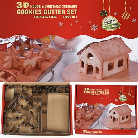 

18Pcs 3D Gingerbread House Stainless Steel Christmas Scenario Cookie Set Biscuit Mold Fondant Cutter Baking Tool