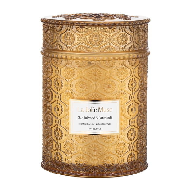 LA Jolie Muse Velas de sándalo Vela con mecha de madera Vela de sándalo y pachulí Vela de soja natural Vela grande para el hogar Vela perfumada de regalo para mujeres y hombres