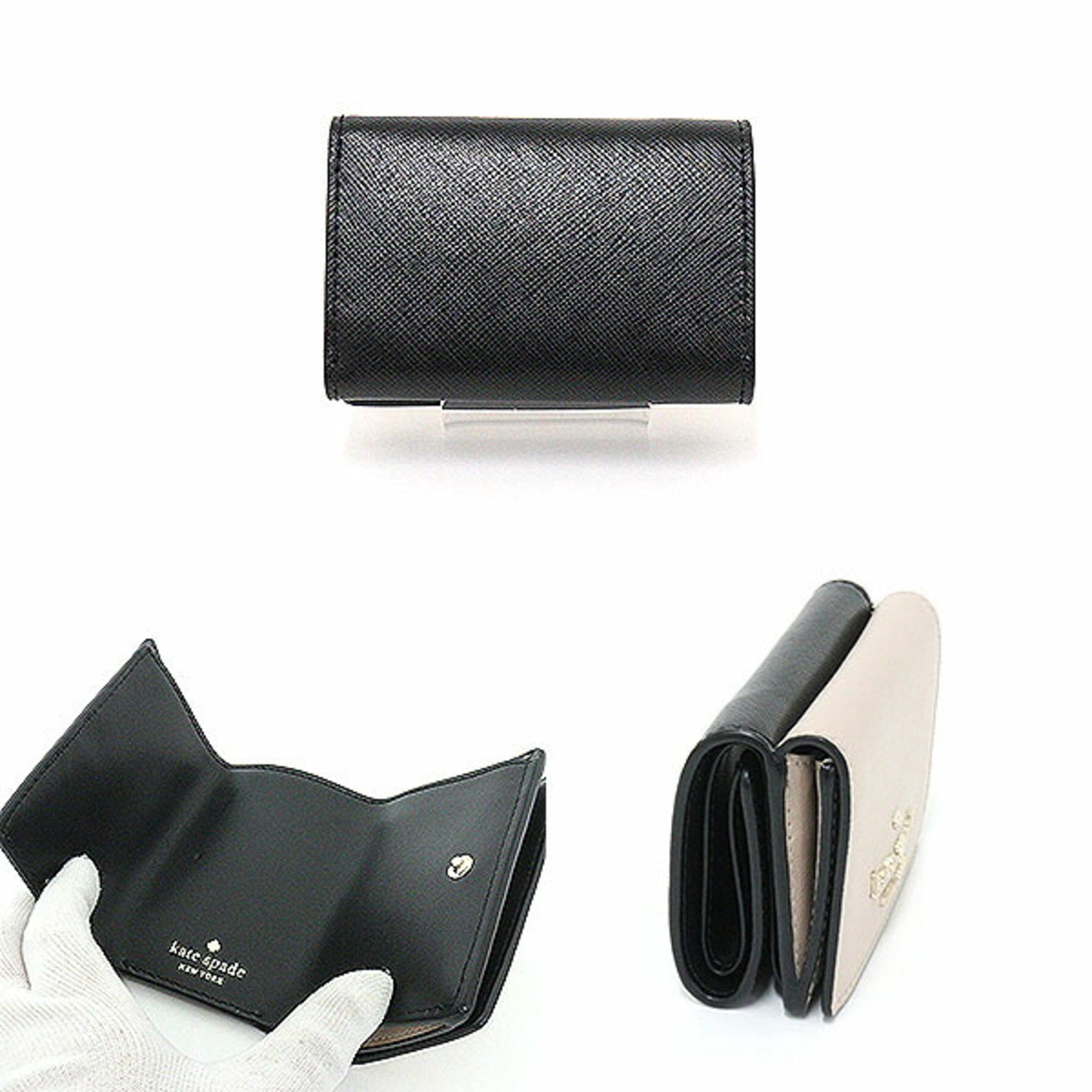 Pre-Owned Kate spade Stacy Color Block Micro Trifold Warm Beige Multi Black PVC Leather WLR00127 Wallet Small Purse (Good)