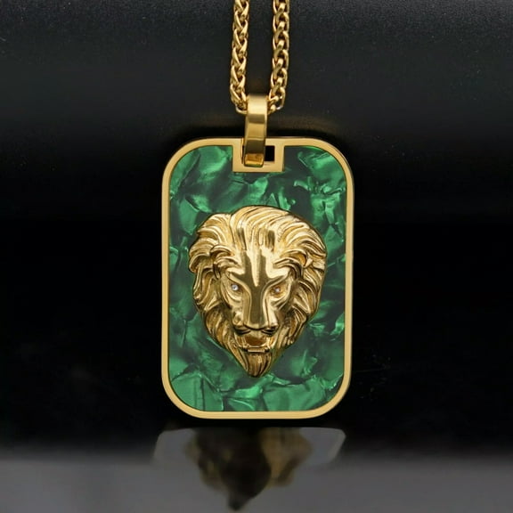 HOOUN Men's 14K Gold Plated Lion Necklace Pendant with Stainless Steel Chain Jewelry