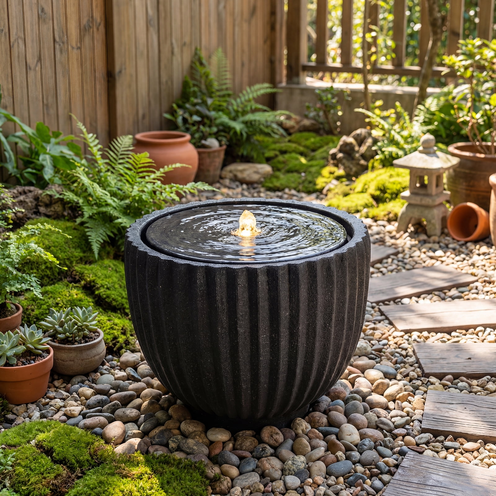Costway 17.5” Outdoor Round Sphere Water Fountain with LED Lights & Pump for Garden Patio