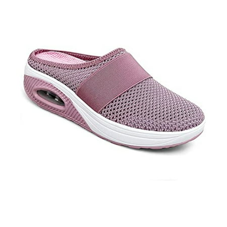 

Women s Slip-On Walking Shoes with Air Cushion Shock-proof Mesh Upper Platform Loafers Breathable 39 Pink
