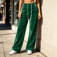 thumbnail image 6 of Women Casual Fleece Wide Leg Pants, Elastic Waist Loose Long Trousers with Side Pockets for Daily Loose Outfits Green-A L(L), 6 of 8