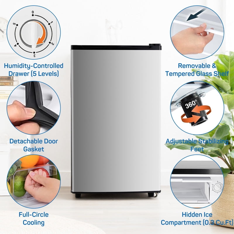 Sybels 3.2 Cu.Ft Mini Fridge with Freezer, Compact Single Door, Adjustable Thermostat & Low Noise, Perfect for Bedroom, Dorm, Office, Black