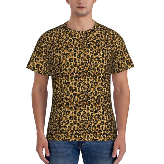 Naloa Gold Glitter Leopard Men's T-Shirt Sport T-shirt Men's Basic Tee Casual Men's Shirt, Round Neck, Short Sleeves - Small
