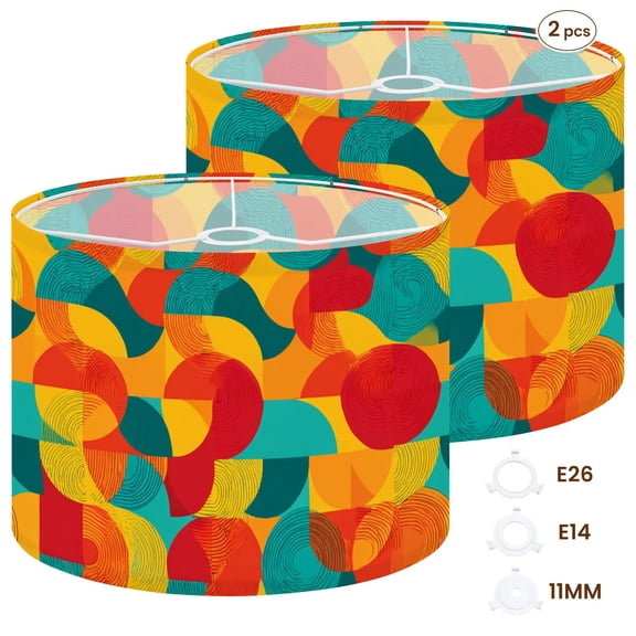 2pcs Set Drum Lampshades (13"x 13"x 10"), retro color seamless 60s bauhaus abctract geometric Fabric Lamp Shades, Large Replacement Shades for Table, Floor, and Pendant Lamps, Simple Assembly Needed.
