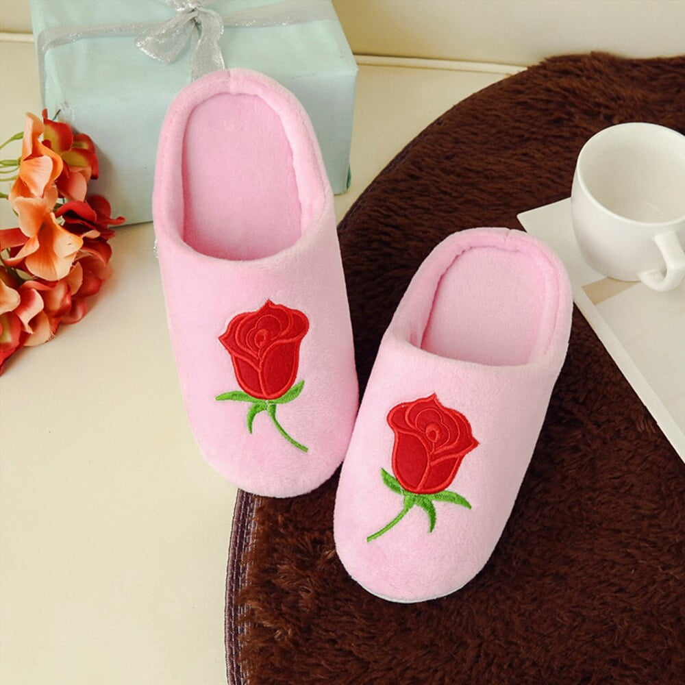 Women's Shoes, Autumn Pink Indoor Home Use Imitation Suede Plush Soft Sole  Silent Non-slip Lightweight High-end Fabric House Slippers, Winter 1pc