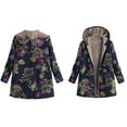 thumbnail image 3 of Women Warm Oversized Reversible Fleece Puffer Shearling Down Long Jackets Outerwear with Hood Leaf Dark Blue 5XL, 3 of 6