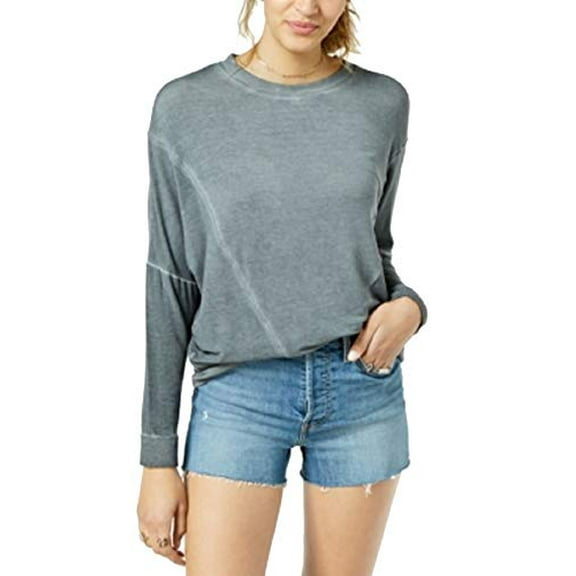 Hippie Rose Juniors' Weathered-Wash Pullover Sweatshirt (Washed Charcoal, L)