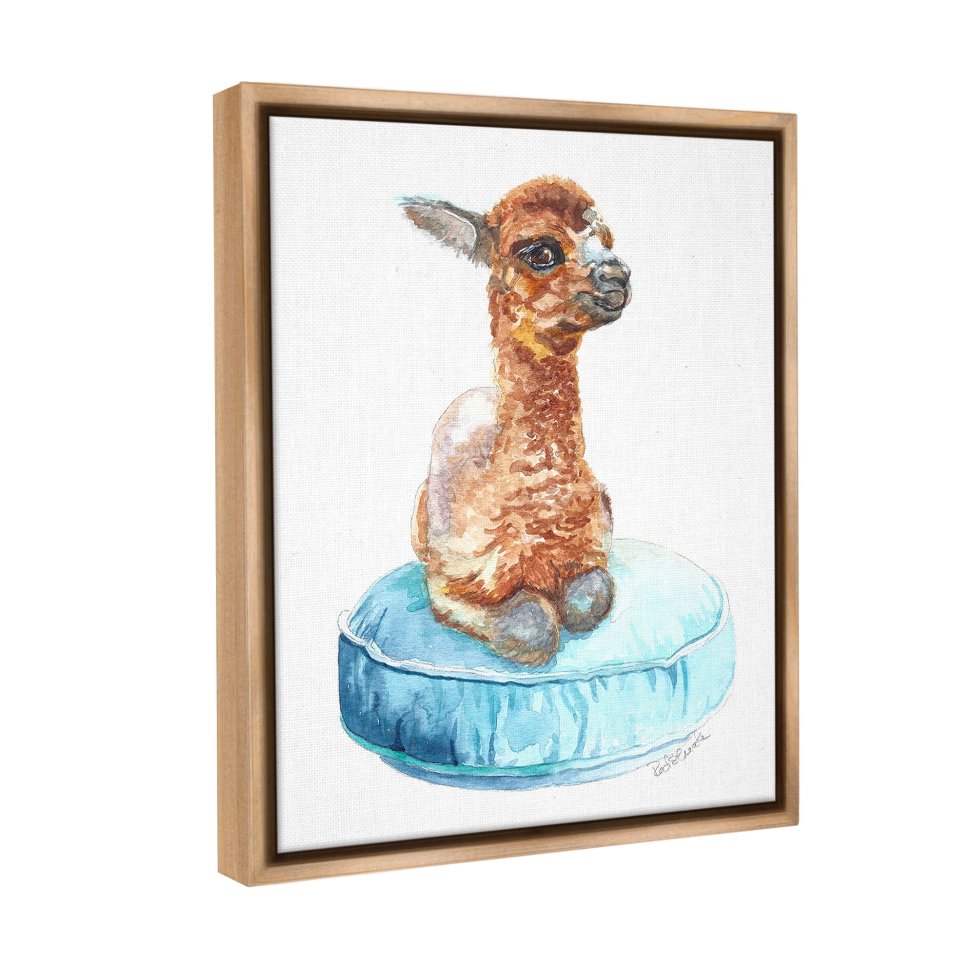 Stupell Industries Baby Goat on Pillow Animals & Insects Painting Brown Floater Framed Canvas Art Print Wall Art, 25 x 31