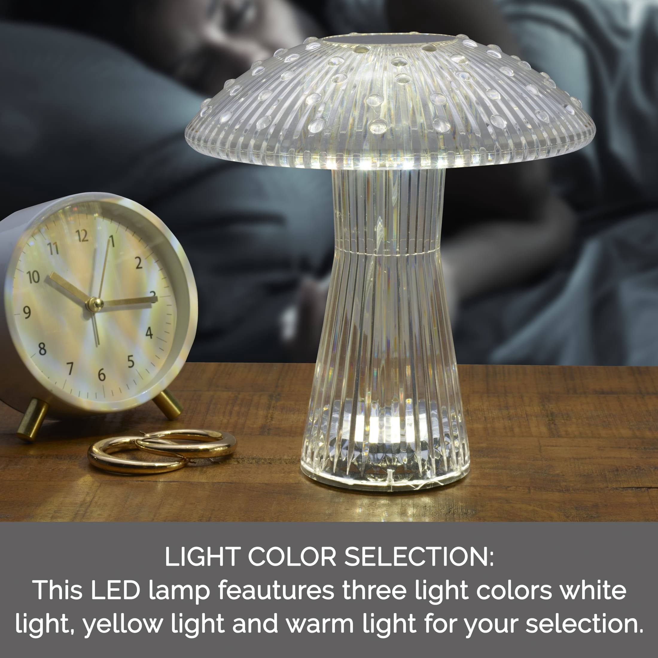 Home Accents 8-inch Acrylic Mushroom LED Rechargeable Cordless Lamp, Clear