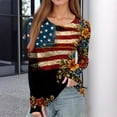 thumbnail image 3 of Women’s Long Sleeve Crewneck Top with Flag and Floral Print Casual Pullover Soft Lightweight Knit Sweater for Daily Wear Black 2XL, 3 of 5