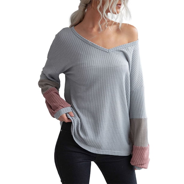 Blusas recreativas de manga larga con bolsillo a juego y cuello redondo para mujer Fridja fjkfkj1258