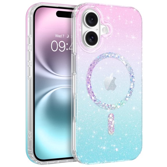 YINLAI Magnetic Compatible for iPhone 16 Case, Clear Glitter