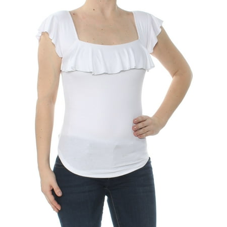 FREE PEOPLE Womens White Ruffled Square Neck Top Size: S