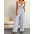 thumbnail image 6 of Women'S 2 Piece Outfit Lace-Up Sleeveless Backless Tank Top and Wide Leg Drawstring Pants Set Club Outfit Blue XL, 6 of 7