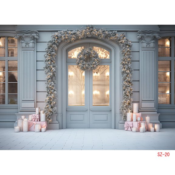 Traditional Christmas Background rations And Garland Arch Pink Balls Winter Snowy Outdoor Photography Backdrops Props SZ-81