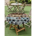 thumbnail image 2 of Round Outdoor Tablecloth With Umbrella Hole And Zipper– Dog Claw Paw Print Waterproof Patio Table Cover for Party, Picnic, Backyard, 60" Dia. , Pet Blue Brown Farmhouses Wood, 2 of 8