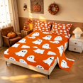 thumbnail image 2 of Homewish Cute Ghost Queen Sheets, Halloween Spooky Animal Queen Sheet Sets, Orange White, 4 Pieces (1 Flat Sheet, 1 Fitted Sheet and 2 Pillowcases), 2 of 5