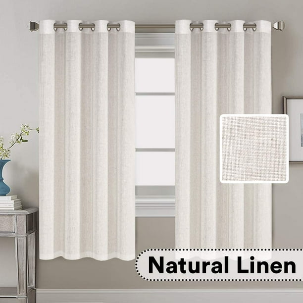Decorative Linen Kitchen Curtains, White Linen Curtains 63 Inches Long