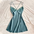thumbnail image 5 of Women's Lace Bust V Neck Silky Satin Mini Slip Nightgown, Adjustable Spaghetti Strap Backless Ice Silk Sleep Dress for Honeymoon Loungewear Light Blue L(L), 5 of 5